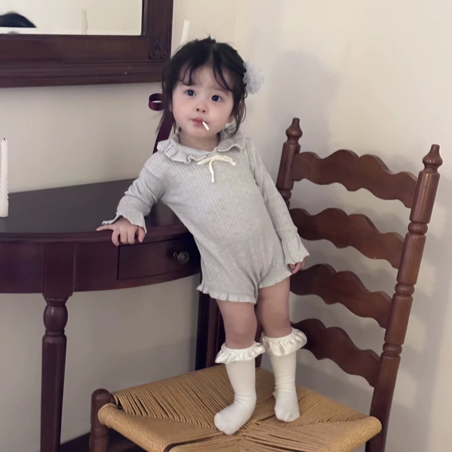 Lilyluxe™ Knitted Baby Girl Jumpsuit – Elegant Lotus Collar Sweater Romper for Spring & Autumn