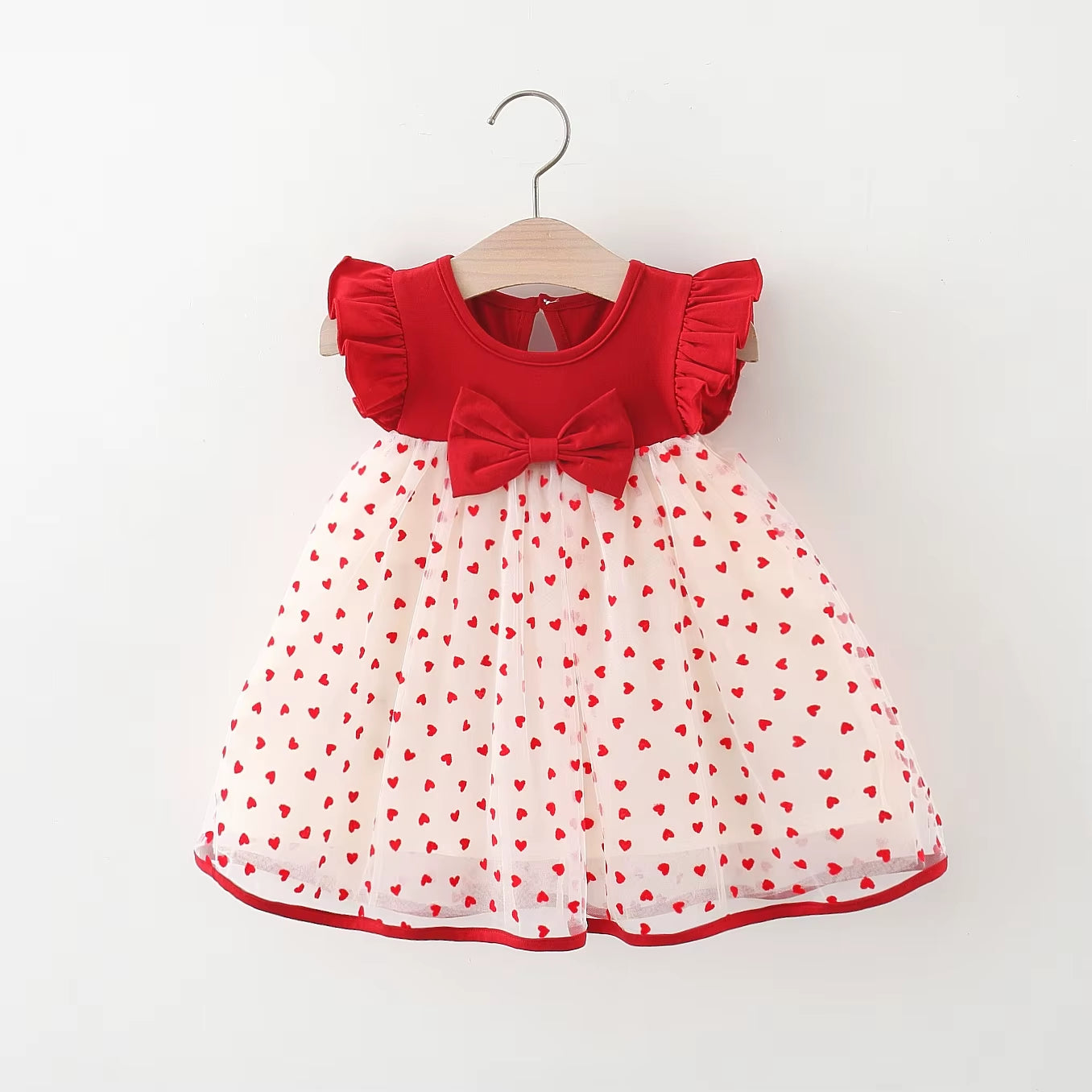 Heartglow – Red Mesh Tutu Dress with Embroidered Hearts & Bow for Baby Girls