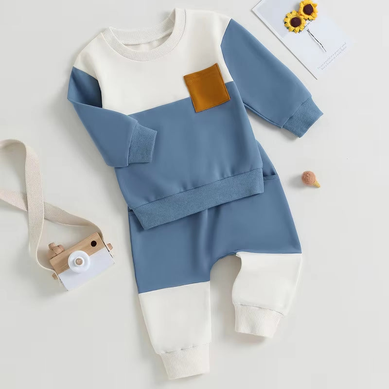 Chic Little Gentleman: Baby Boy Contrast Color Pant Set – Cozy Spring & Autumn Style