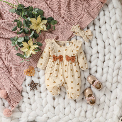 Sweetheart Days – Baby Girl Summer Cotton Jumpsuit with Bowknot & Love Print