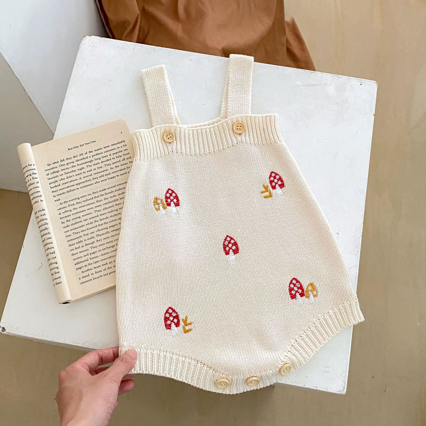 Lotusbloom – Embroidered Knit Top & Strap Romper Set for Baby Girls