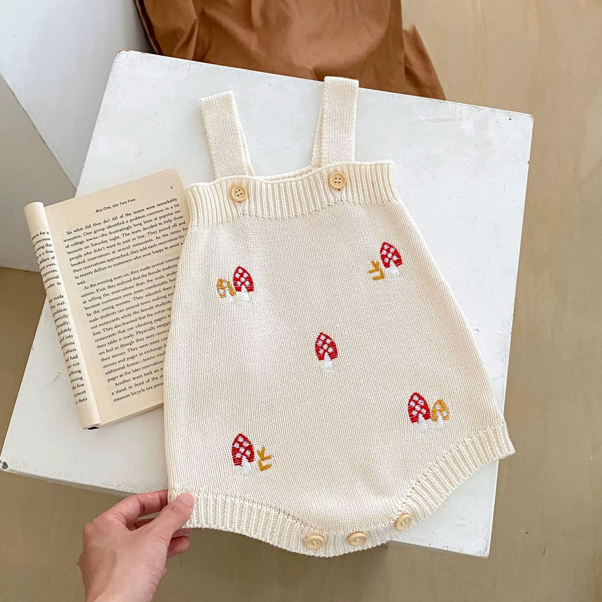 Lotusbloom – Embroidered Knit Top & Strap Romper Set for Baby Girls