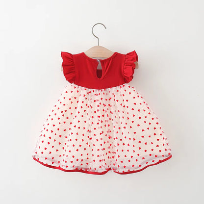 Heartglow – Red Mesh Tutu Dress with Embroidered Hearts & Bow for Baby Girls